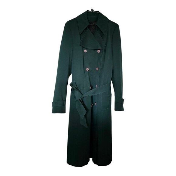 Trench Rain Coat Herman Kay Vintage Woman’s Size M?? Forrest Green With Belt - Picture 1 of 15